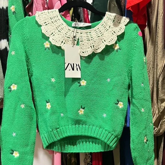 Zara Knit Sweater Crochet Bib Collar - Picture 4 of 9
